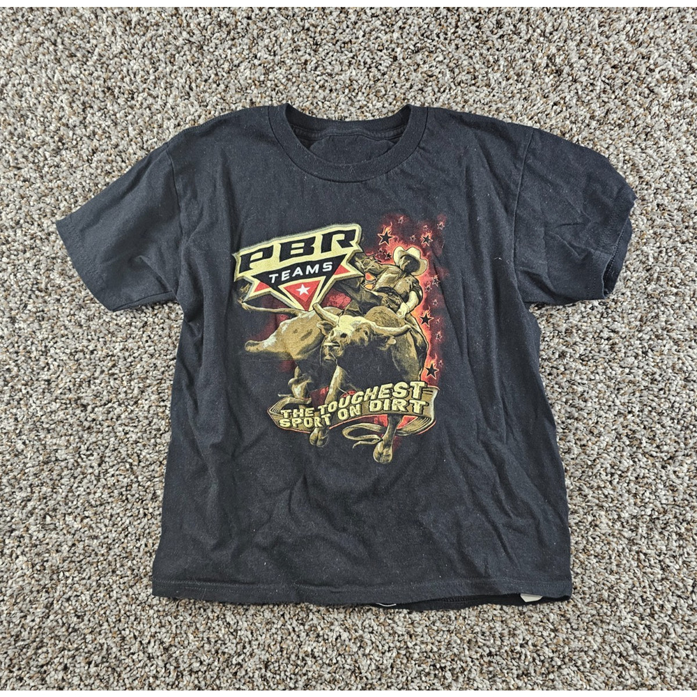 PBR Teams Boys Sz M Short Sleeve T Shirt Bull Riding Rodeo Black
